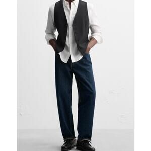 Zara Mens Linen 5 Buttons Vest Black Size M NWOT